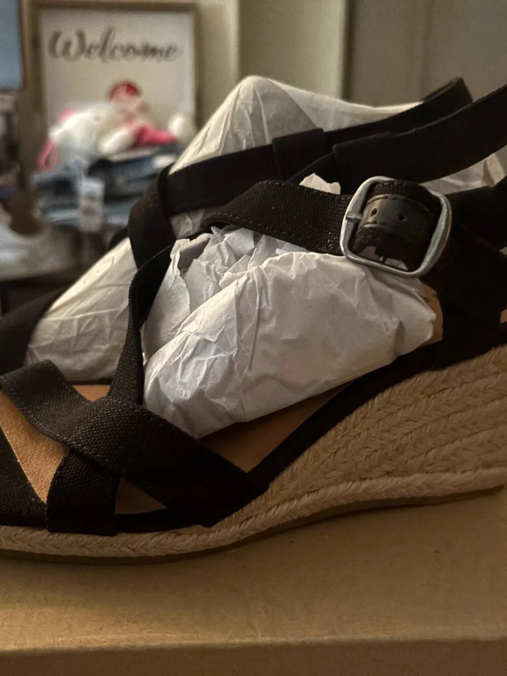 Lucky Heavy Black Canvas Wedge 8.5